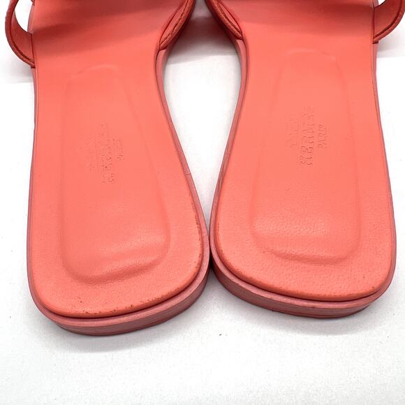 HERMES Oran Sandal Orange Joey Epsom Womens Size 39 Calf Leather Flat - Picture 8 of 16